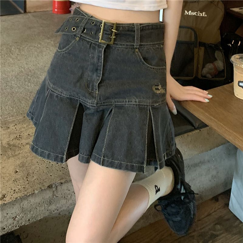 Alfie - Geplooide denim rok met hoge taille