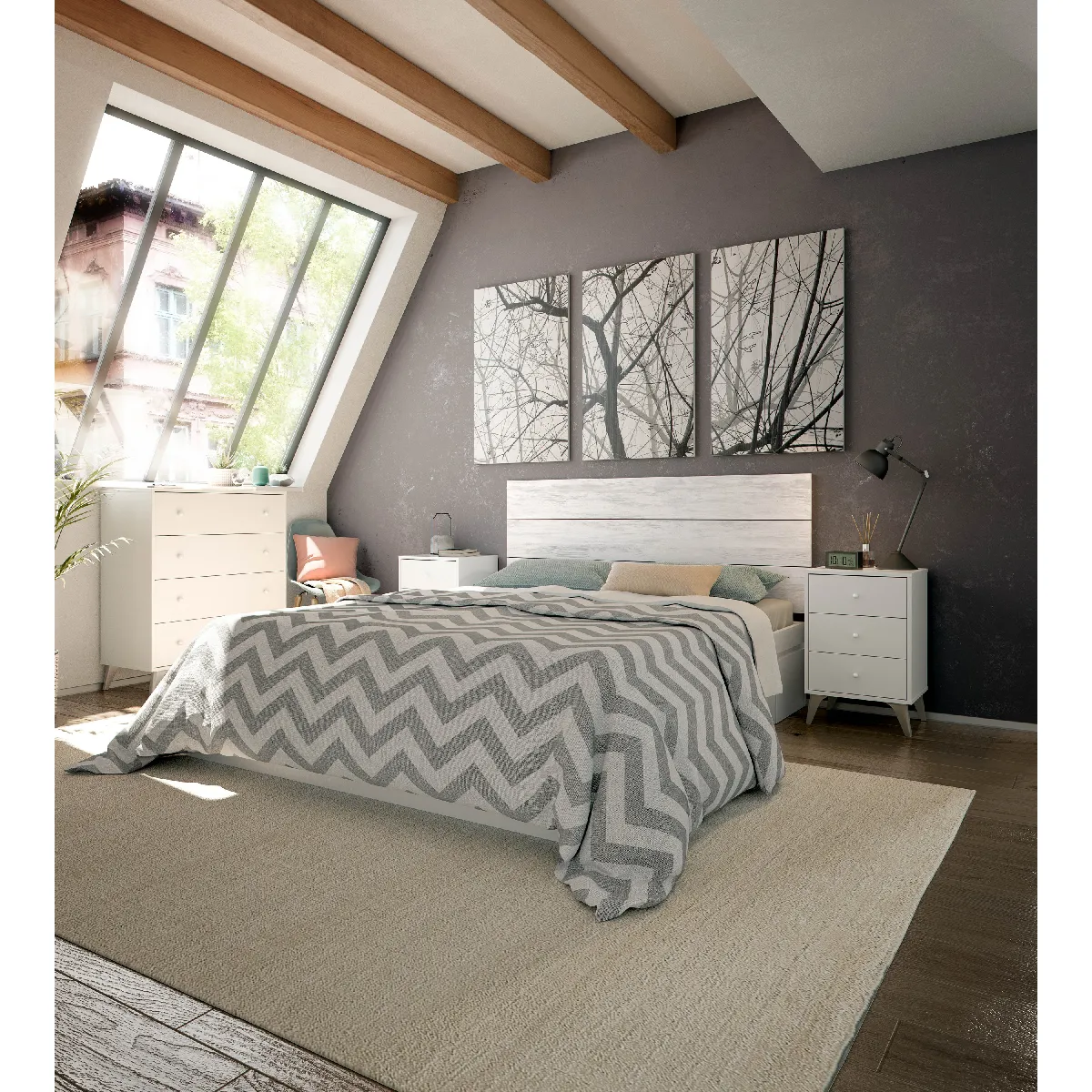 Alter Table de chevet 3 tiroirs - Blanc