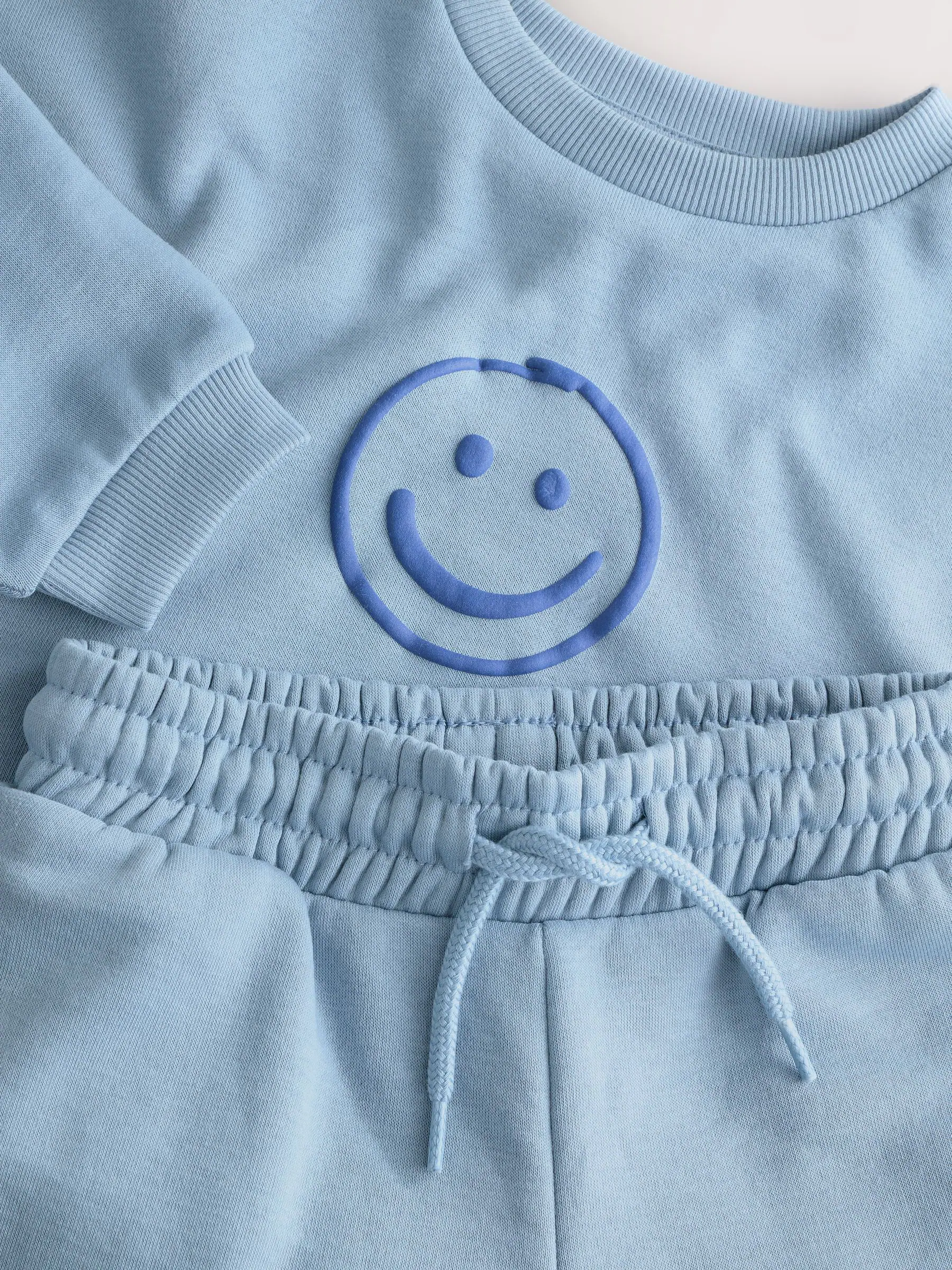 Lichtblauw - Bedrukte set van sweater met ronde hals en joggingbroek (3mnd-7jr)