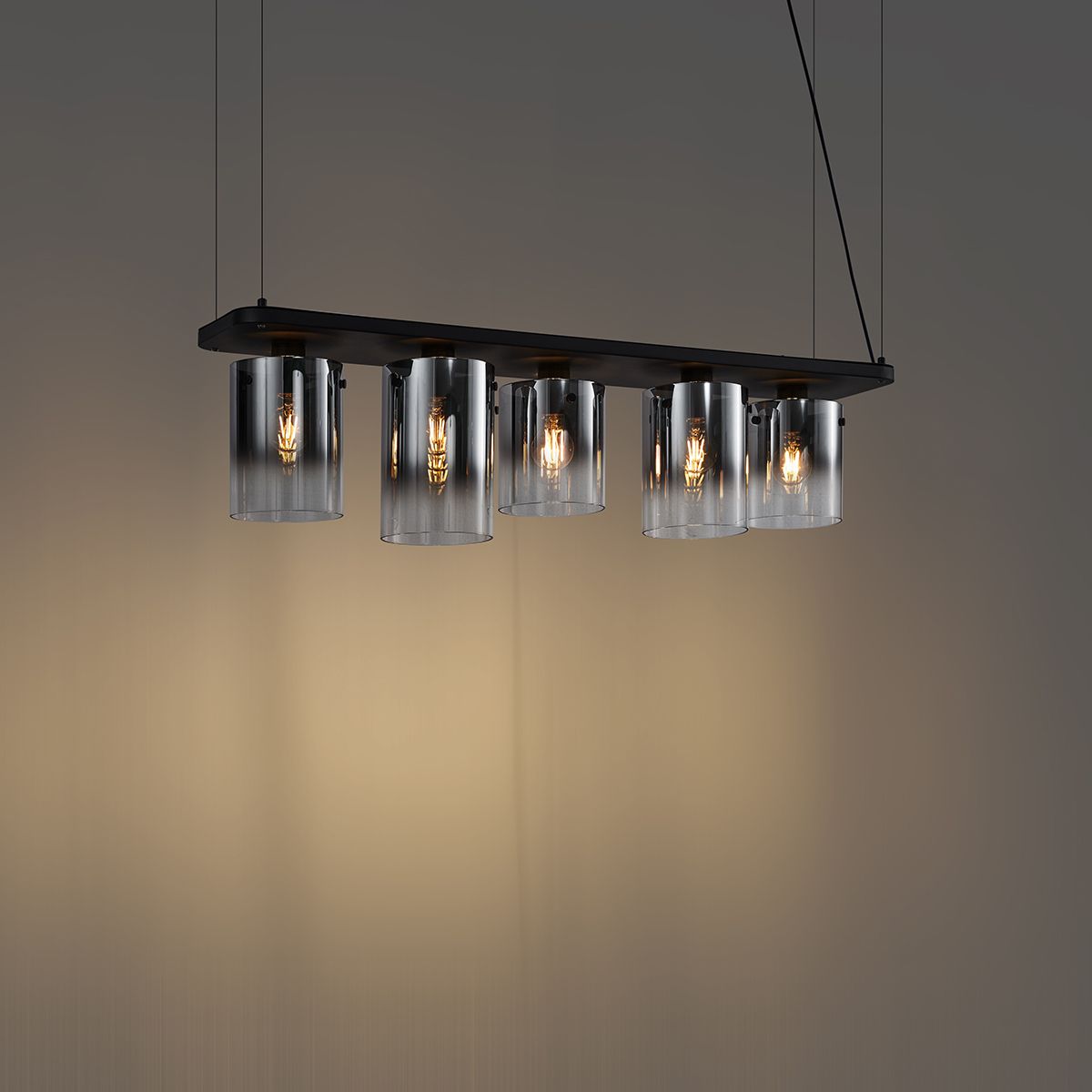 Moderne hanglamp zwart met smoke glas 5-lichts - Hybrid