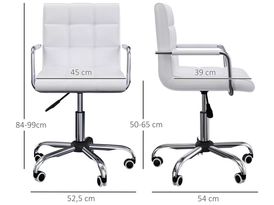 Chaise de bureau fauteuil manager pivotant hauteur réglable revêtement synthétique capitonné blanc