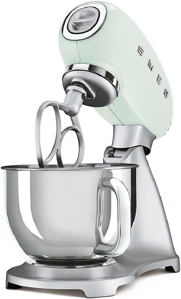 Smeg, Robot Pâtissier SMF02BLEU, 10 Niveaux de Vitesse, Fonction Mise en Marche Progressive, Bol 4,8 L, Verrouillage Moteur de Sécurité, Batteur Plat, Crochet et Couvercle Fournis, 800W, Noir