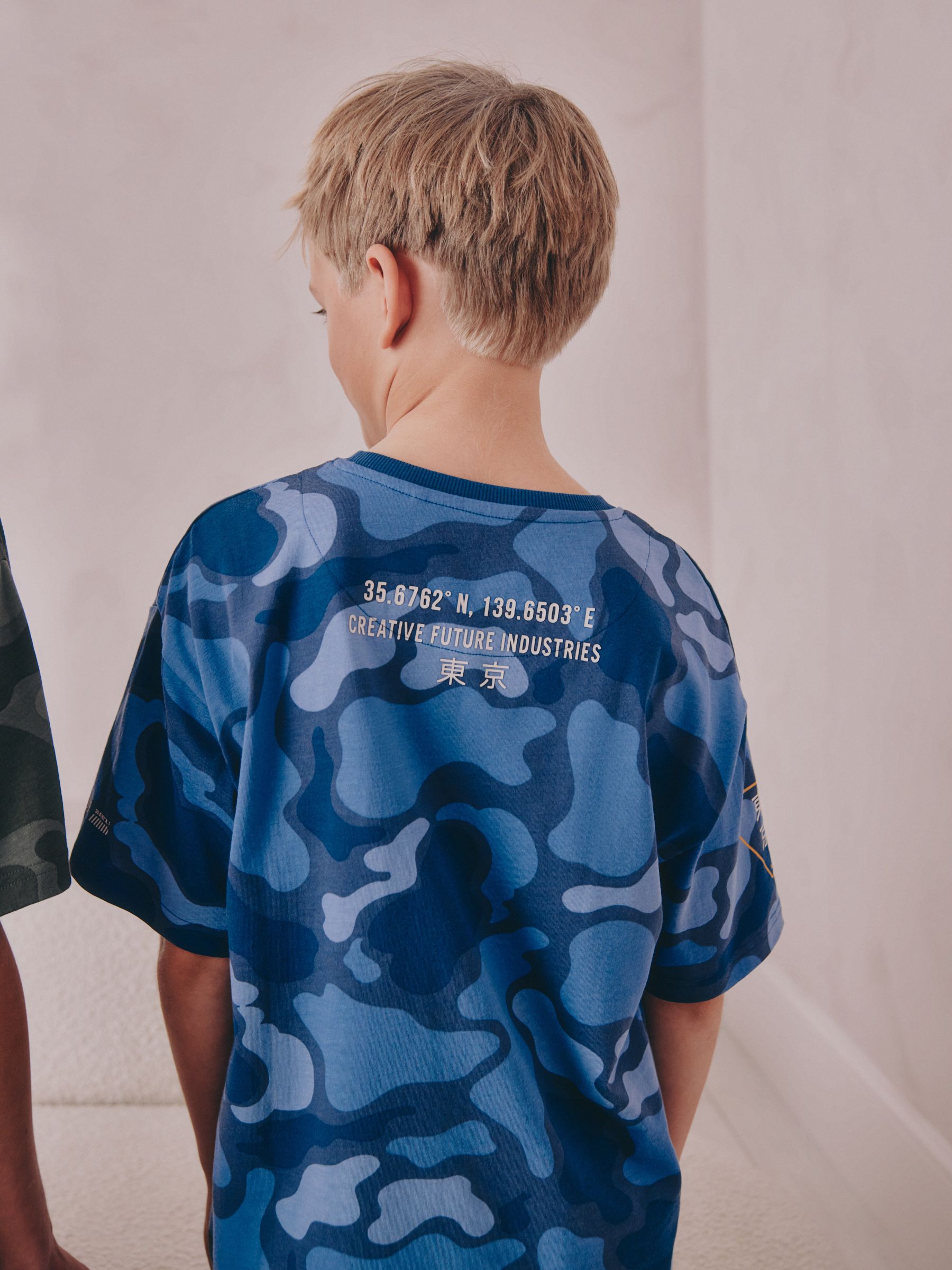 Blauw/groen met camouflageprint - Set van 3 pyjama's met short (3-16 jr)