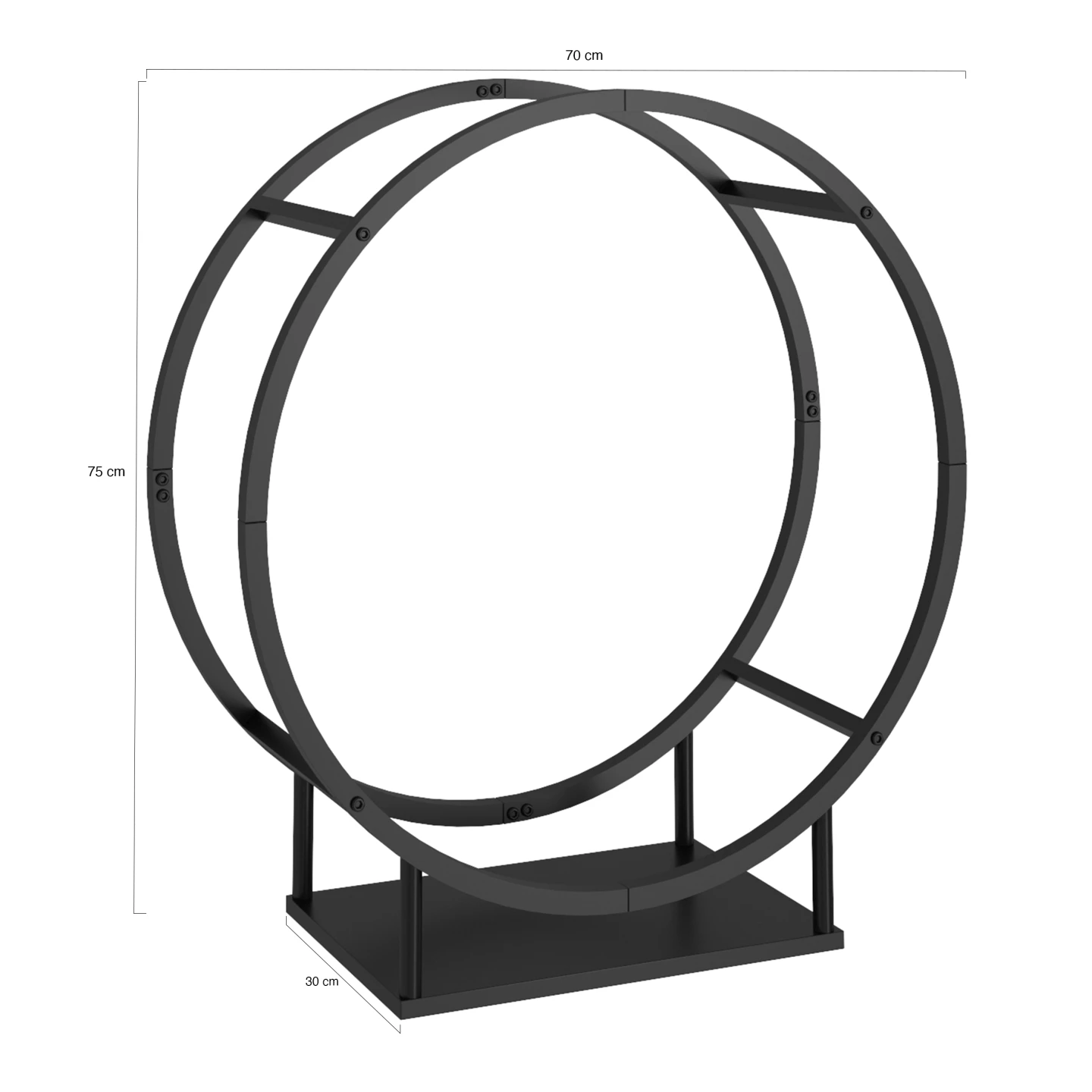 Range bûches rond 70 x 30 x 75 cm étagère à bois en acier noir