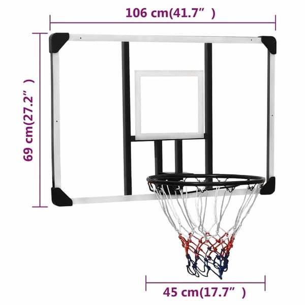 vidaXL Basketballplate gjennomsiktig 106x69x3 cm polyeten