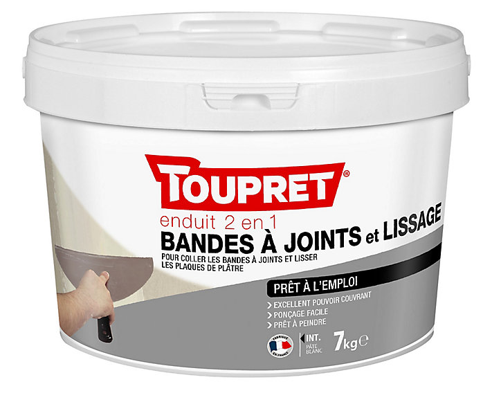 Enduit de lissage pour bande à joint 2 en 1 en pâte Toupret 7 kg