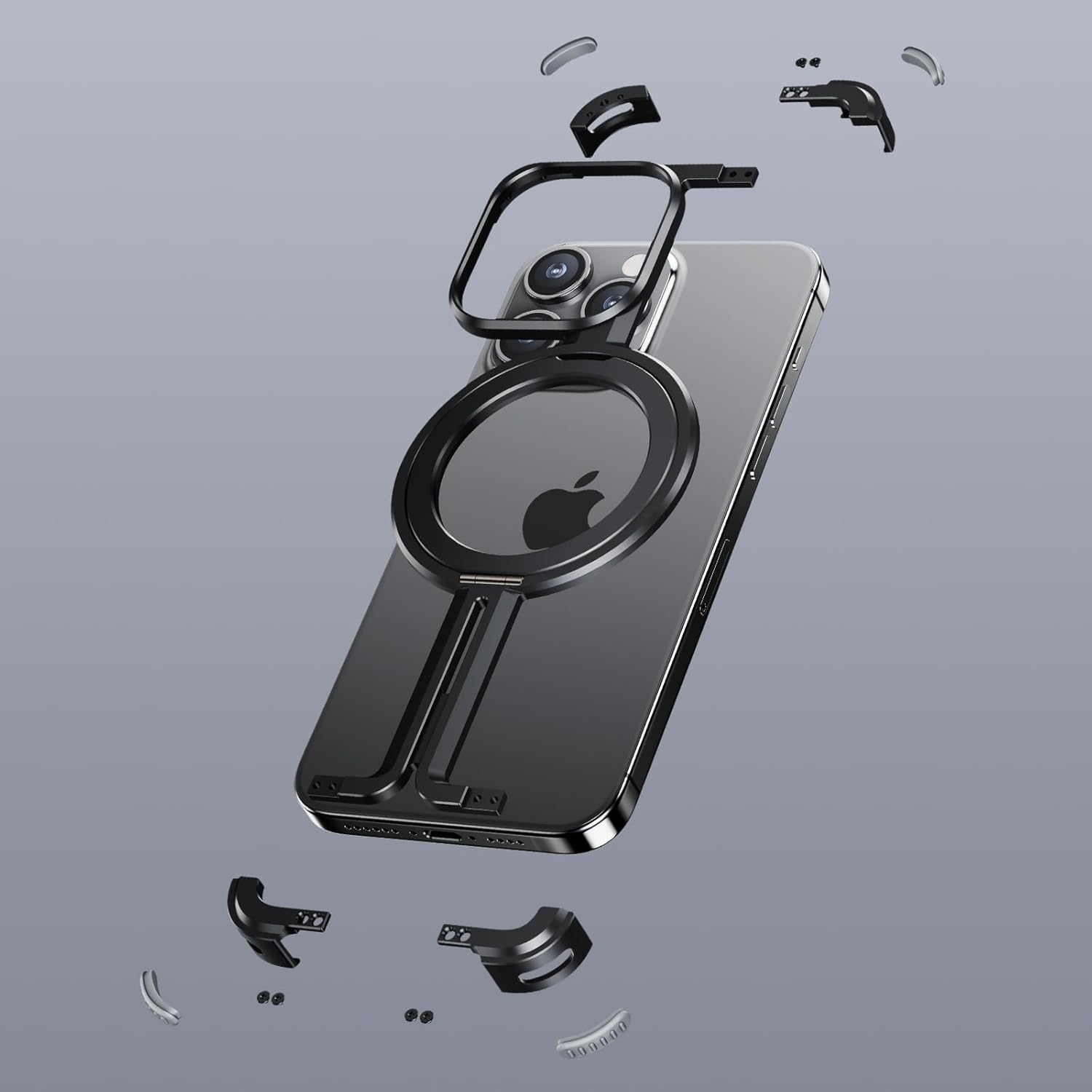 iPhone 15 Pro MagSafe Alu Slim Case Hülle mit Rahmenlosen Bumper - Schwarz