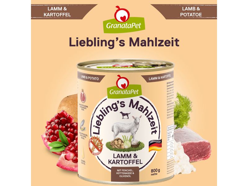 GranataPet Nassfutter Liebling's Mahlzeit Lamm & Kartoffel Alleinfuttermittel für ausgewachsene Hunde
