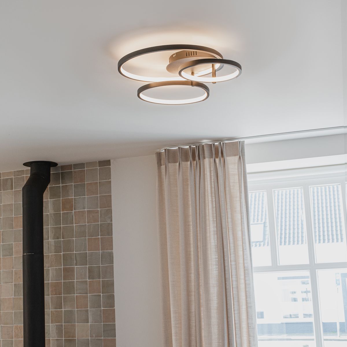Moderne plafondlamp zwart incl. LED en dimmer- Rondas