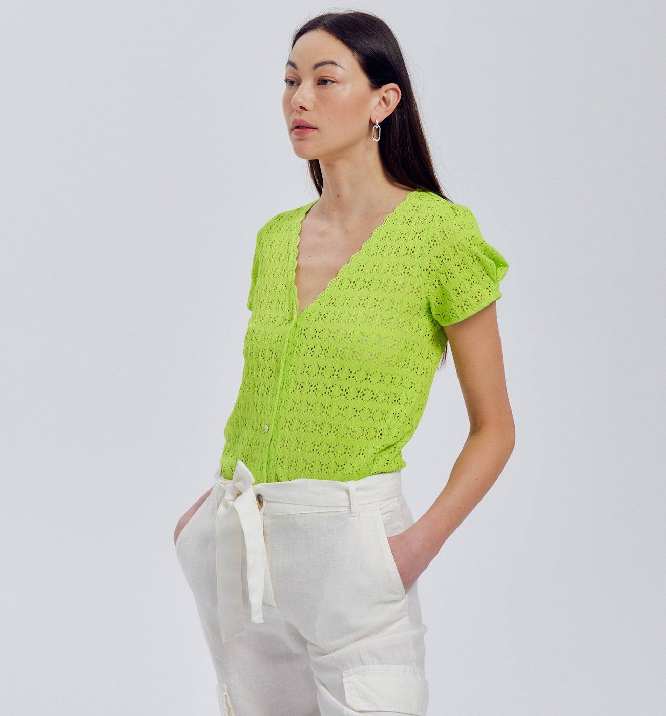 Top ajouré uni Femme - Vert fluo