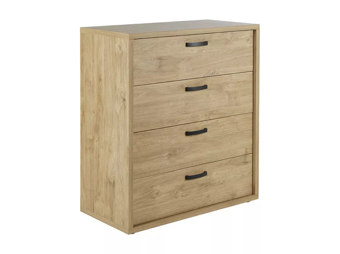 Chambre à coucher collection MORGANE : armoire 200 cm, lit avec applique 180x200, commode, chevets, chêne doré et noir