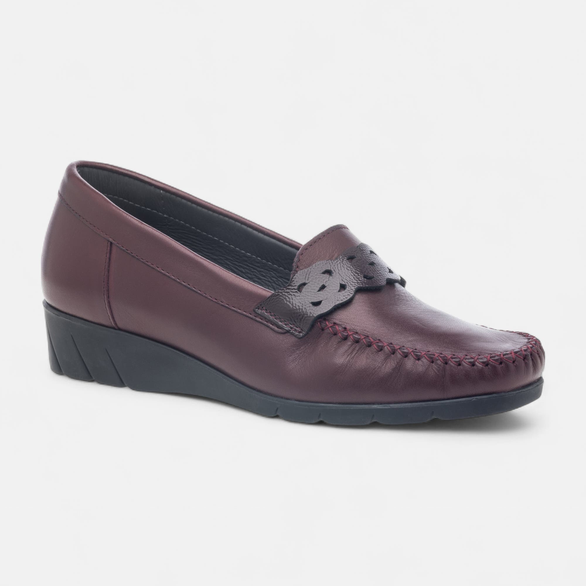 Mocassins pieds sensibles Femme en cuir bordeaux