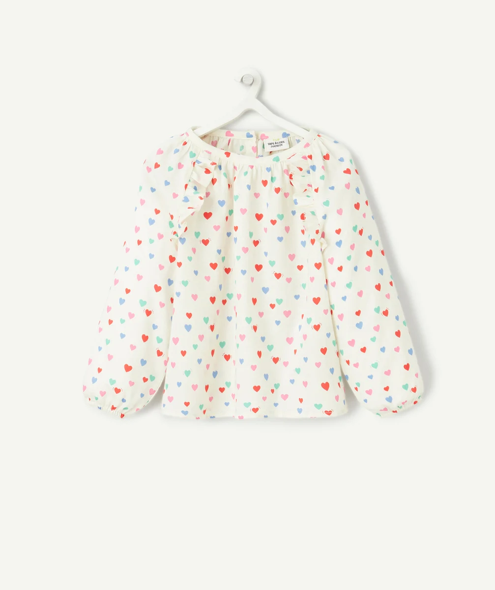 BLOUSE BÉBÉ FILLE ÉCRUE AVEC IMPRIMÉ COEURS COLORÉS