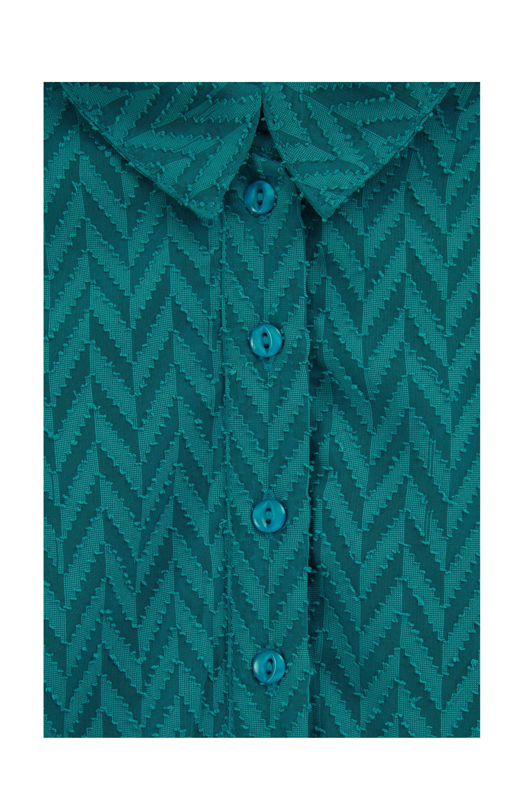 WE Fashion jurk met all over print en ruches petrol/donkergroen
