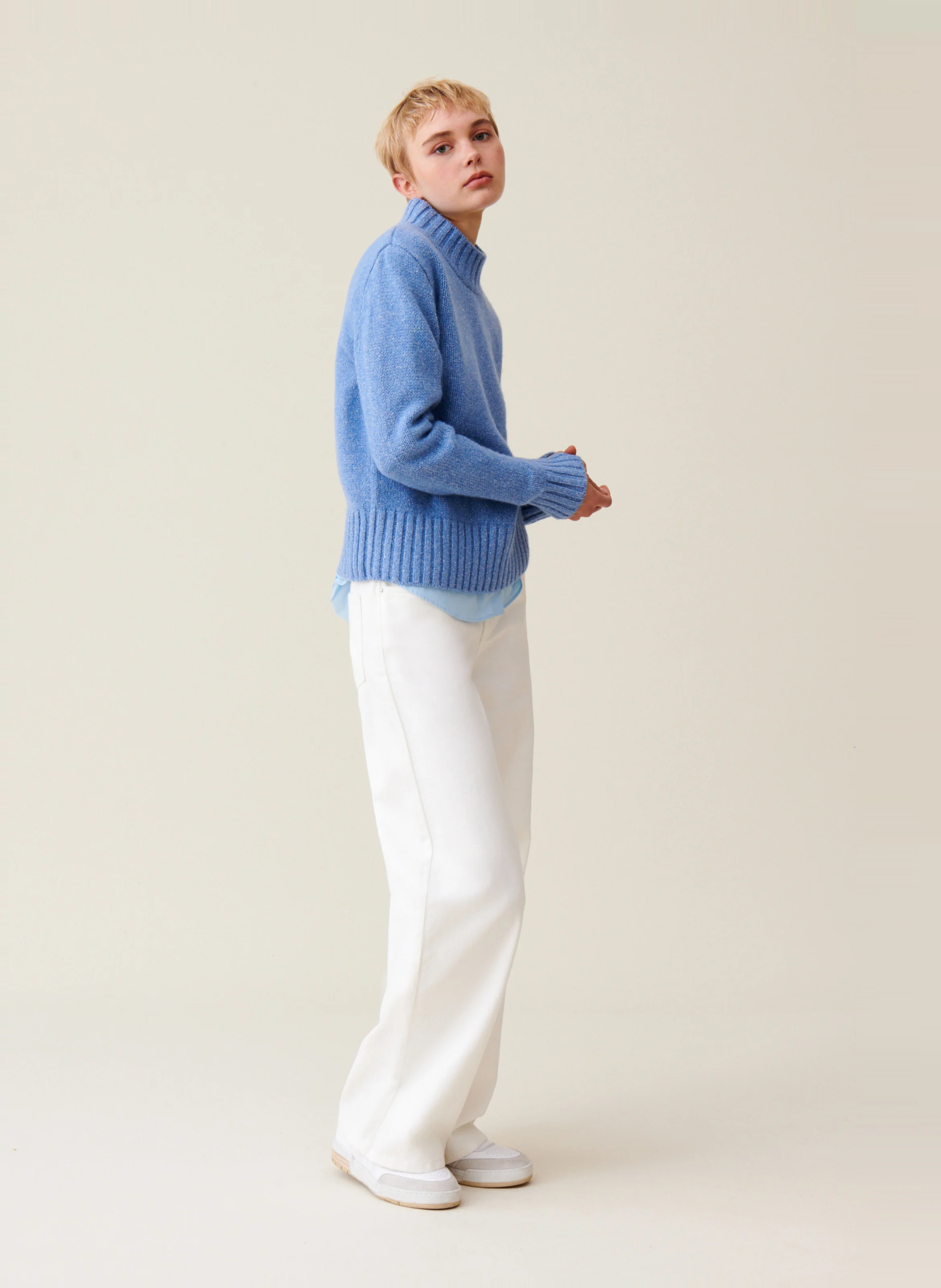 Pull col montant en laine et en soie mélangés | Bleu
