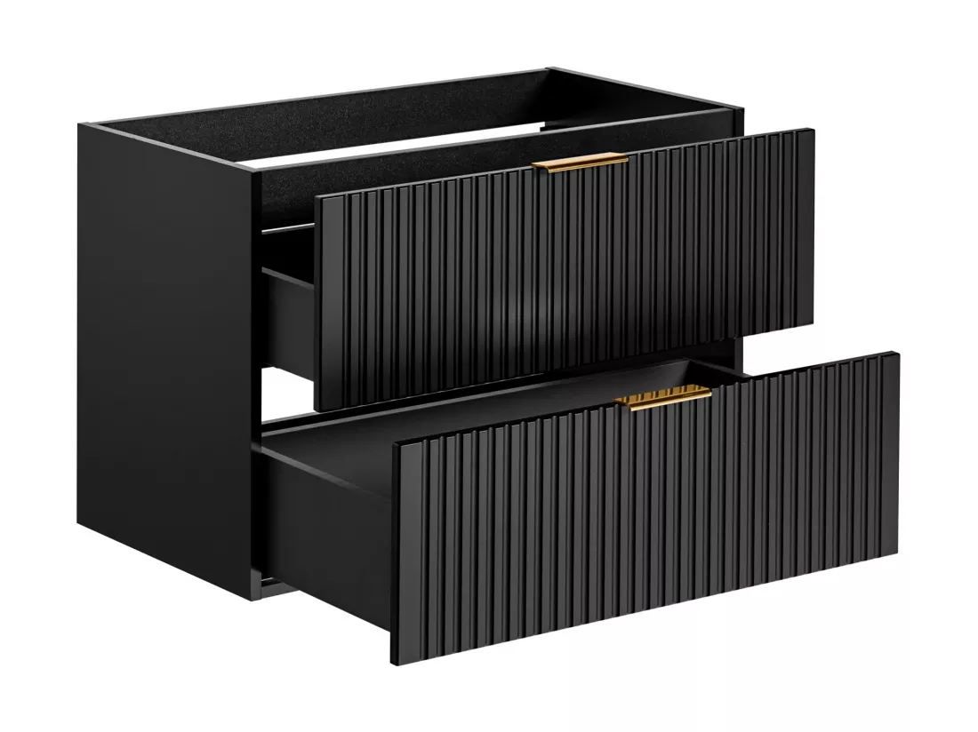 Meuble sous vasque suspendu strié - Noir - L80 cm - ZEVARA