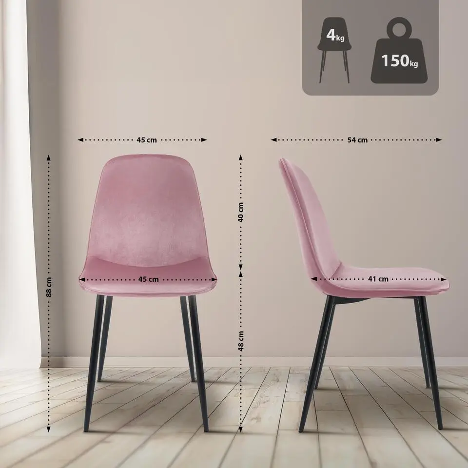 CLP Eetkamerstoel Maryam zwart Frame - Fluweel - roze