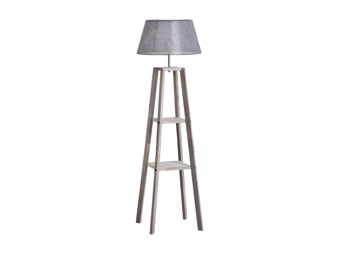 Lampadaire design contemporain 2 étagères intégrées 60 W max. dim. 53L x 53l x 148H cm pin lin gris