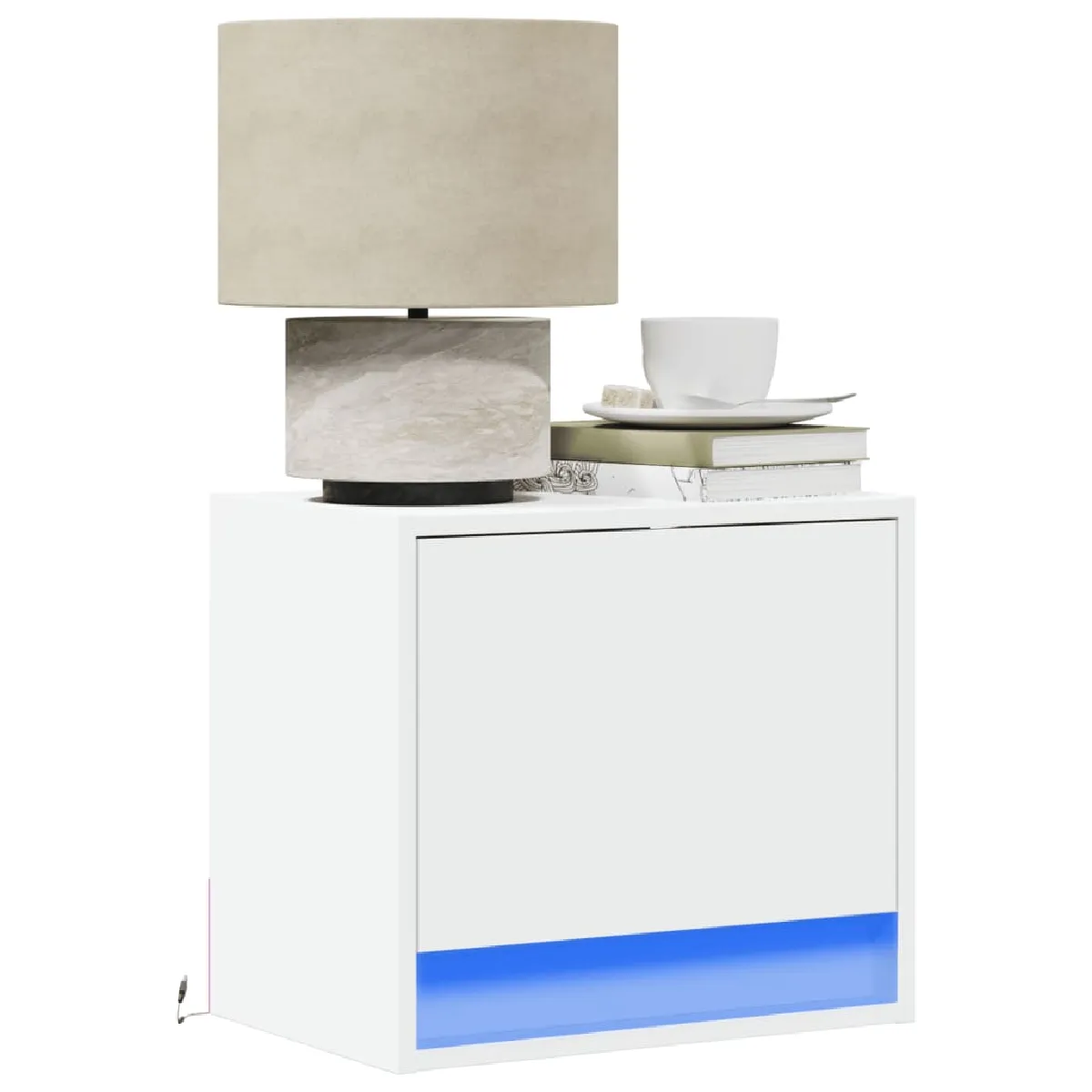 VidaXL Table de chevet murale avec LED - Blanc