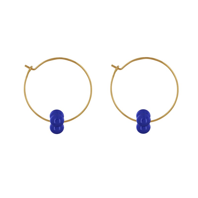 Boucles d'Oreilles Créoles Laiton Fermée et Bouquet de Perles de Verre