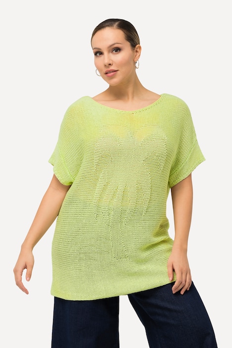 Pullover, Palmen, oversized, U-Boot-Ausschnitt, Halbarm