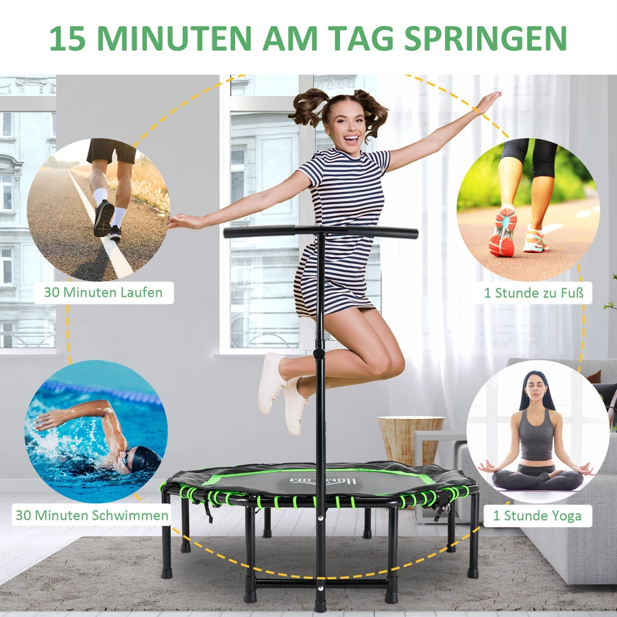 HOMCOM Fitness-Trampolin mit Höhenverstellbarer Haltegriff schwarz, grün