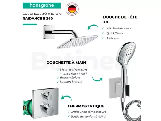 Lot robinet douche encastré thermostatique HANSGROHE Ecostat Square + Douche de tête Raindance E 240