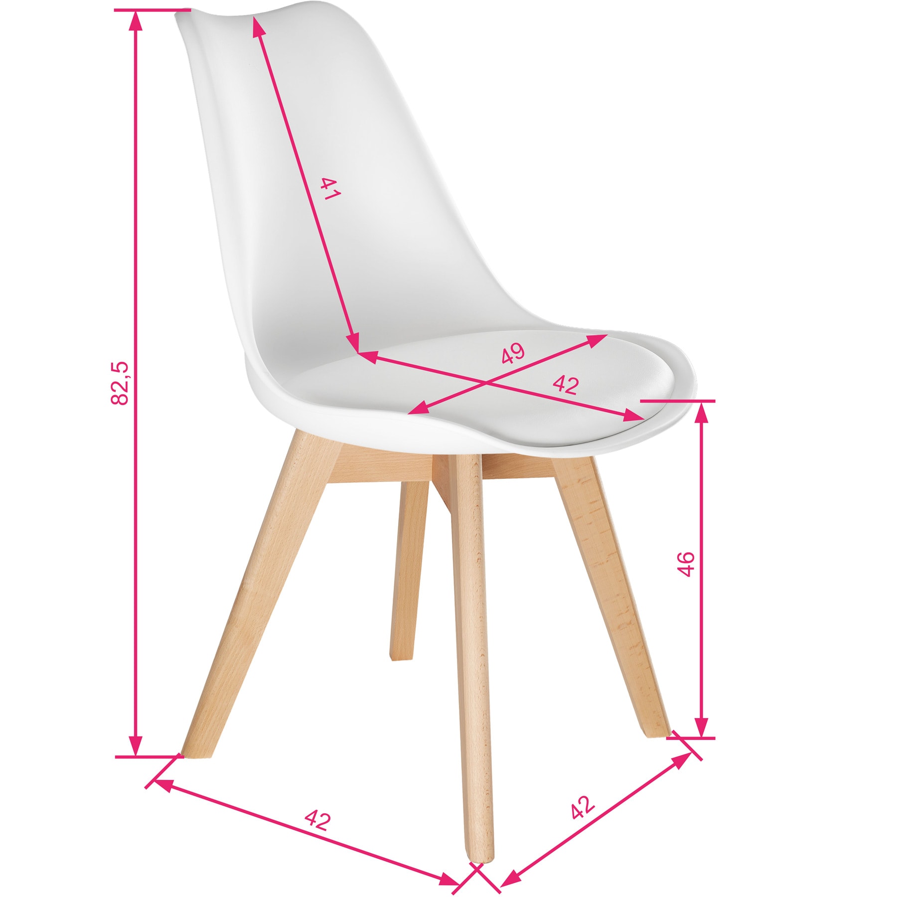 tectake® 8er Set Esszimmerstuhl, gepolsterte Sitzfläche, massive Holzbeine, 49 x 56 x 82,5 cm