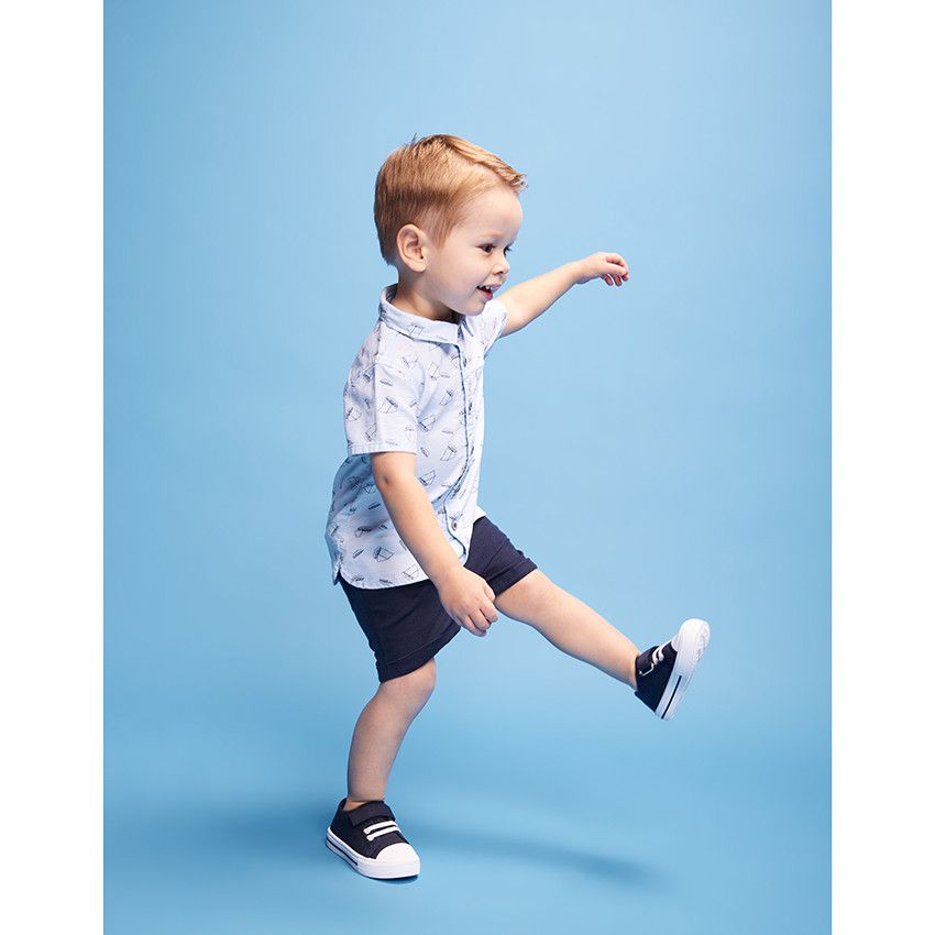 Ensemble chemise imprimé bateaux et bermuda en toile pour bébé garçon - Bleu marine