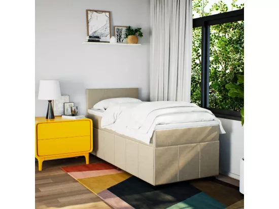 Sommier à lattes de lit et matelas Crème 90x190 cm Tissu