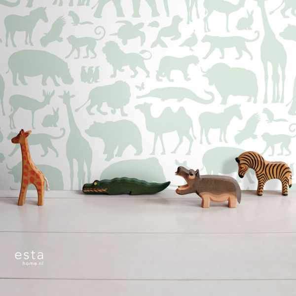 Estahome Dieren Behang - 0,53 x 10,05 m - Mintgroen