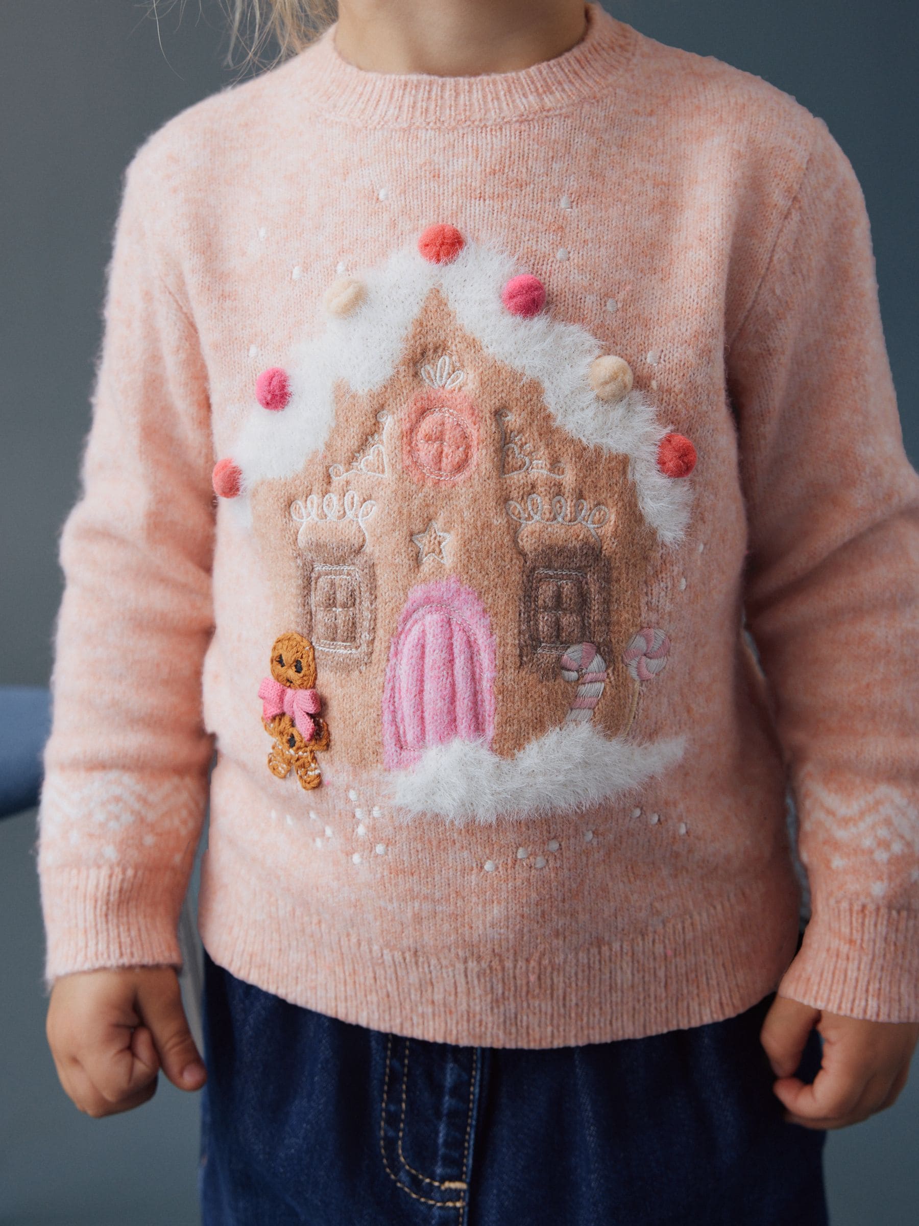 Roze - Kerstmis Peperkoekhuis Trui (3mnd-7jr)
