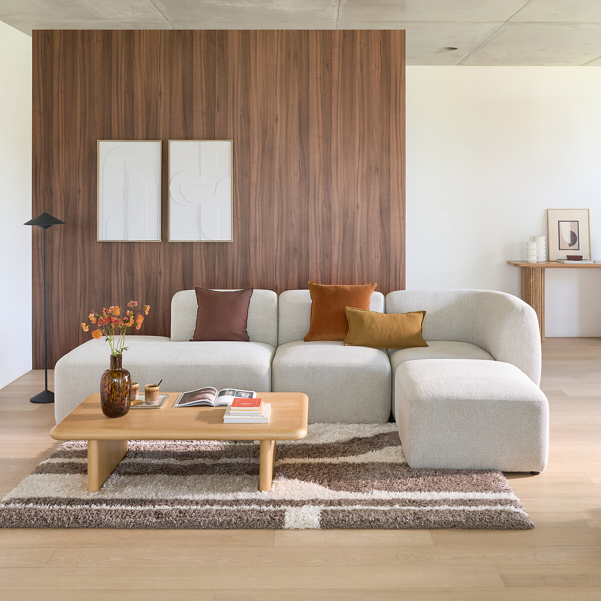 LA REDOUTE INTERIEURS<br>Chaise longue ajustável esquerda, tecido texturizado, Jaspe