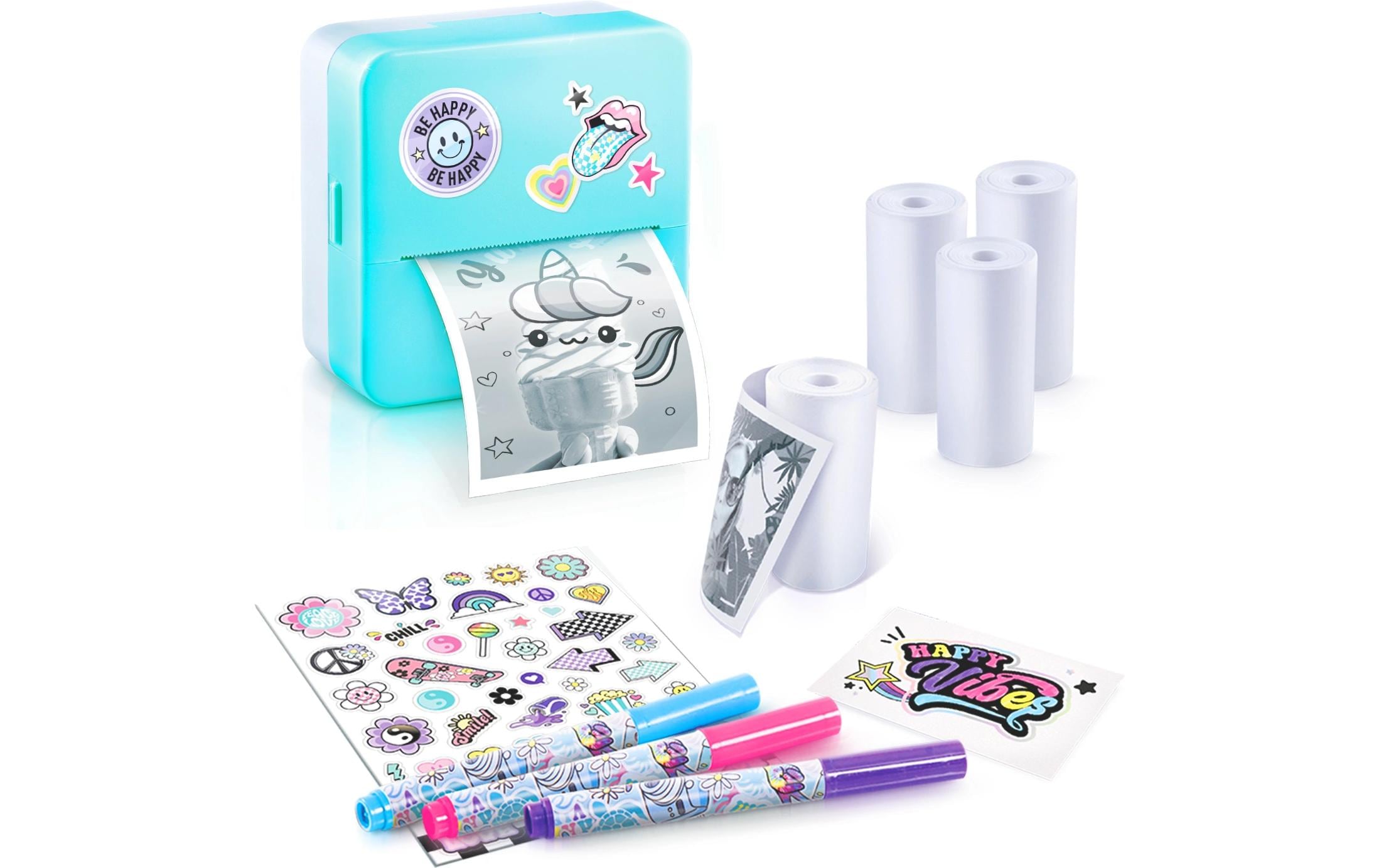 Starter-Set Instant Pocket Printer BlauTaschen-Drucker Set für Smartphone mit Markern, Stickern und Thermopapier-Rollen für Instant-Druck