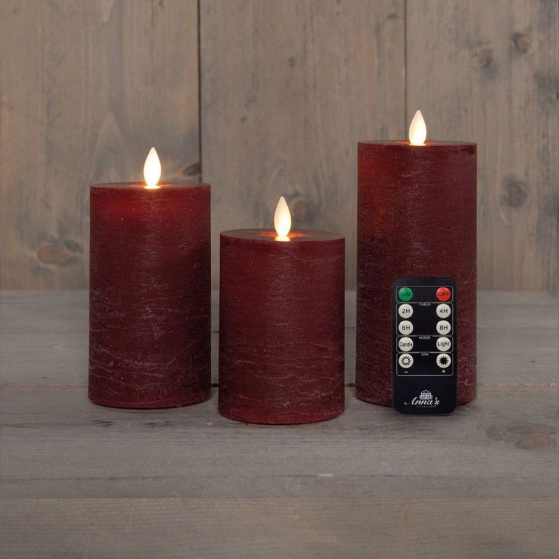 123led - Oplaadbare Led Kaarsen - Bordeaux - 3 Stuks - Hoogtes 10 cm, 12,5 cm en 15 cm