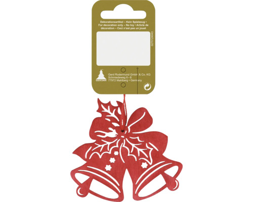 Kerstdecoratie hangende bel hout rood
