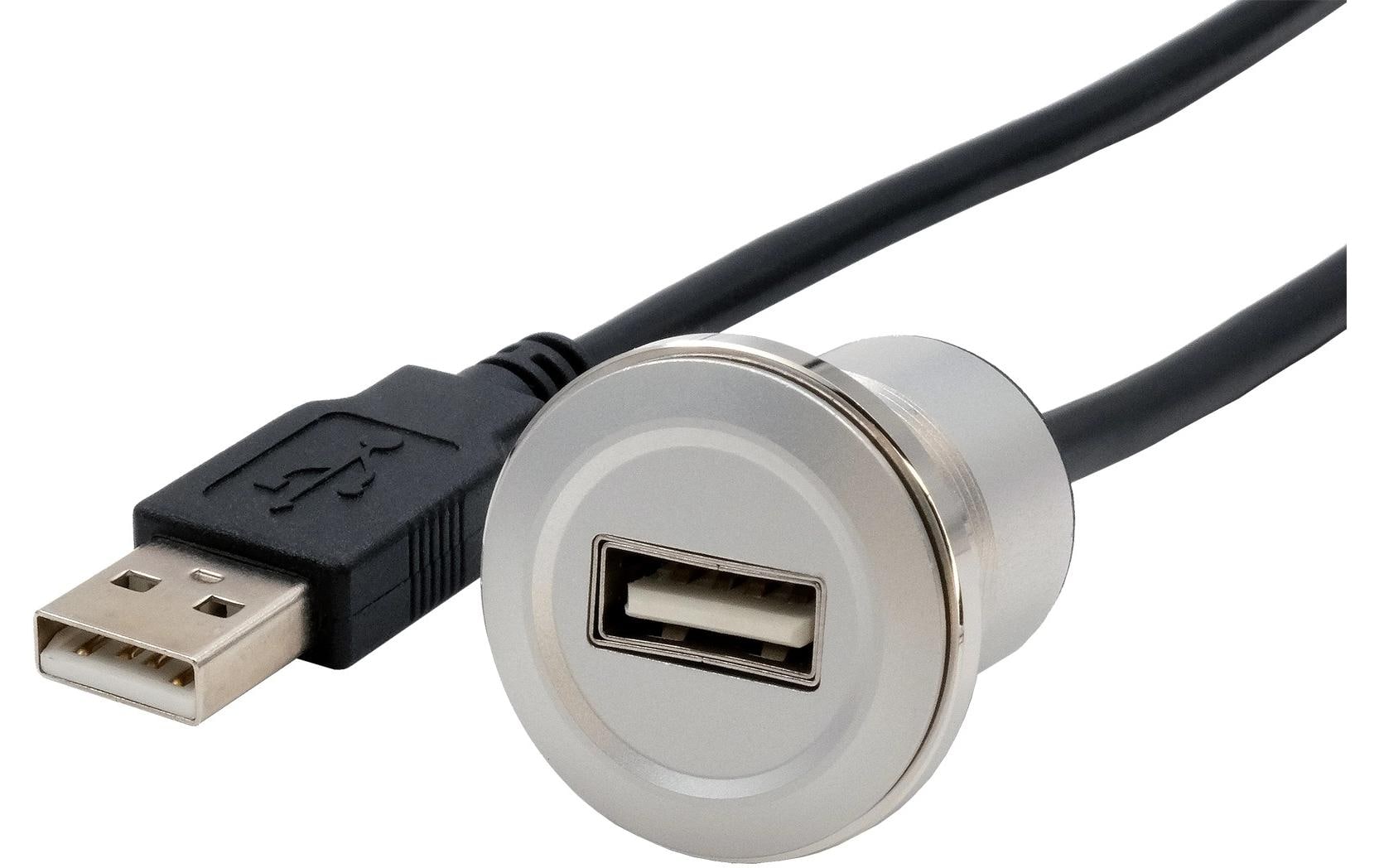 USB 2.0 Adapter Metall USB-A Stecker - USB-A BuchseEinbau-Adapter Metall USB-A Buchse zu Stecker, 30 cm