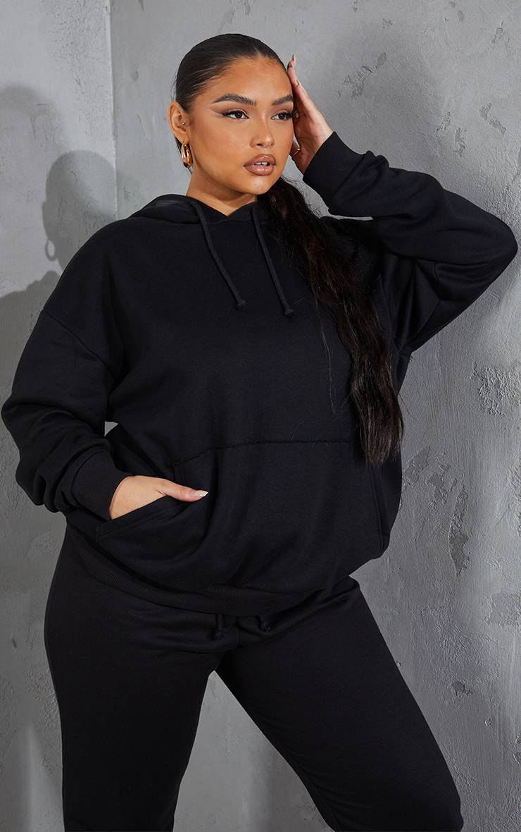 Noir Sweat À Casynthétiqueche Basique Grande Taille