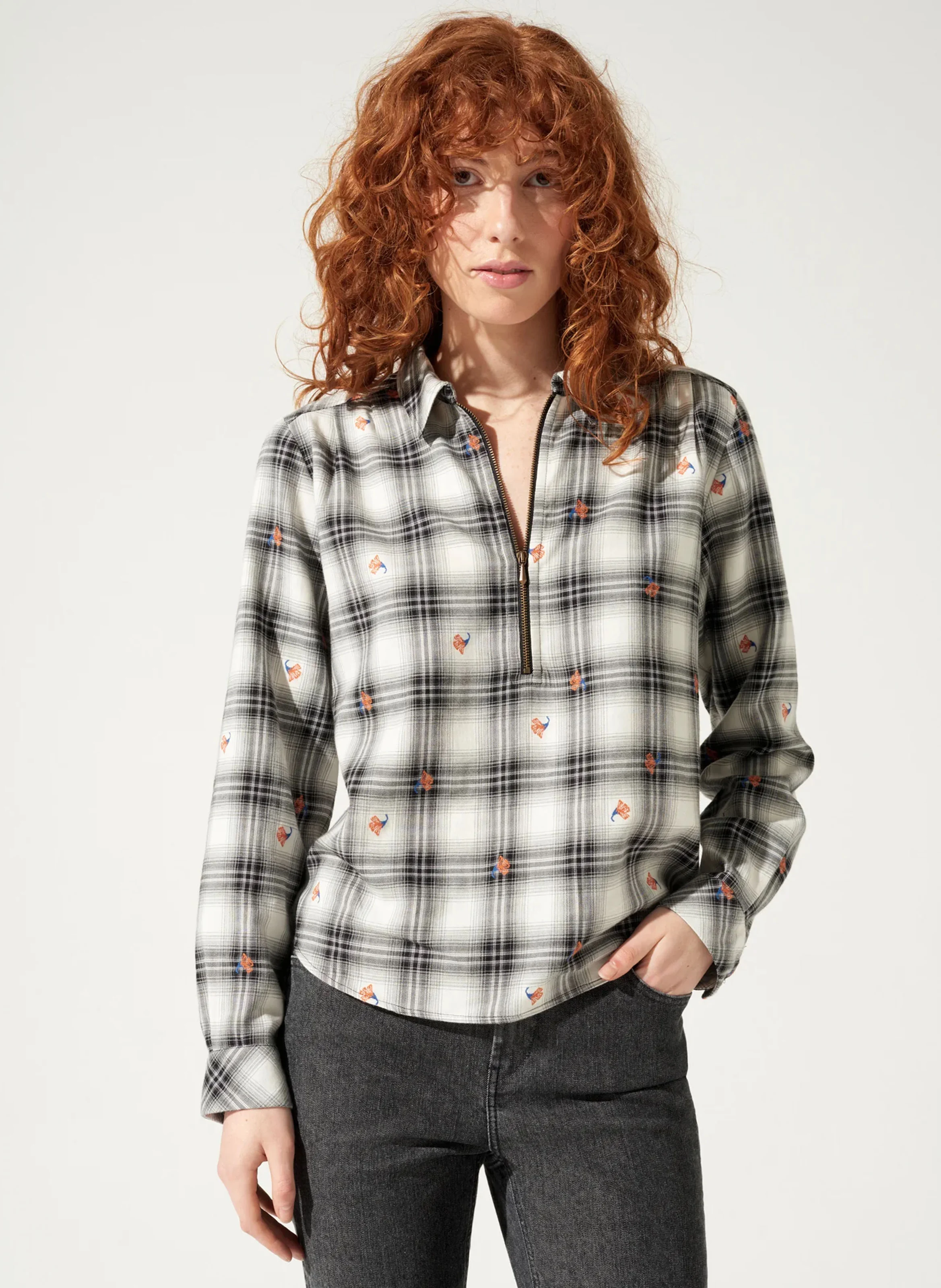 ANA - Blouse col chemise en coton | Bleu