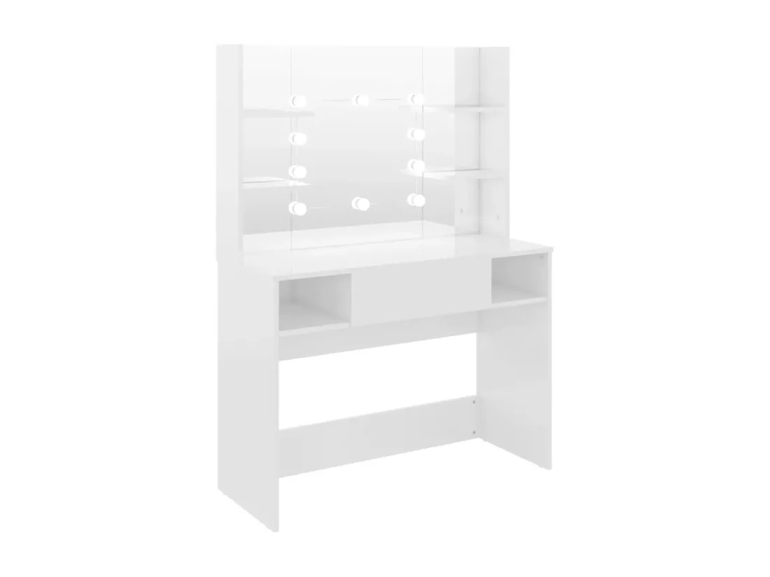 Table de maquillage avec éclairage LED MDF Blanc brillant