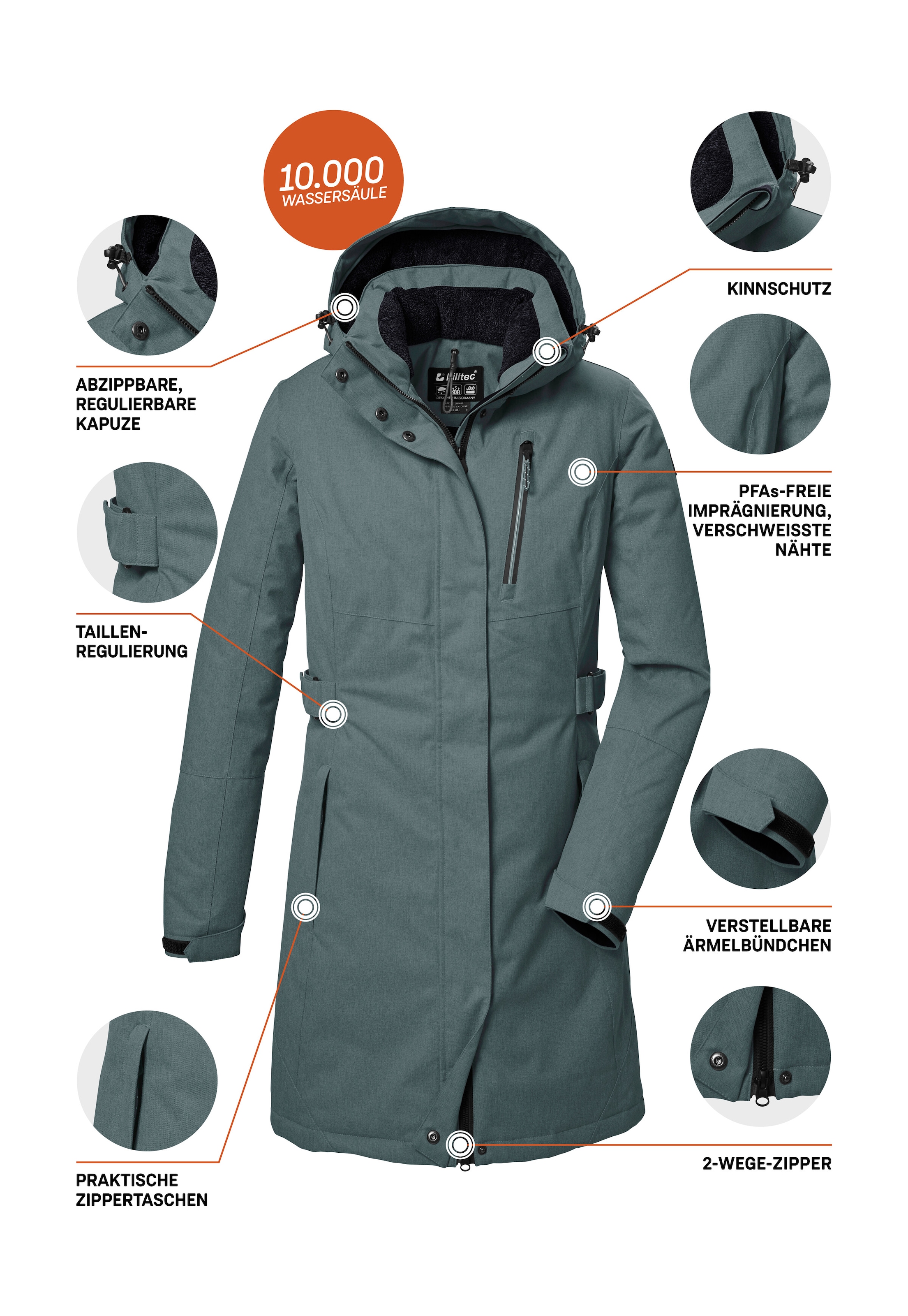 Killtec Parka »KOW 303 WMN PRK« Wasserdichter, atmungsaktiver Damenparka mit abnehmbarer Kapuze