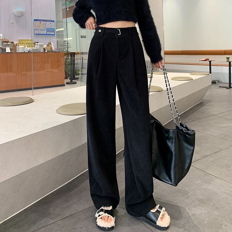 Dovitade - Hoge taille effen corduroy losse broek