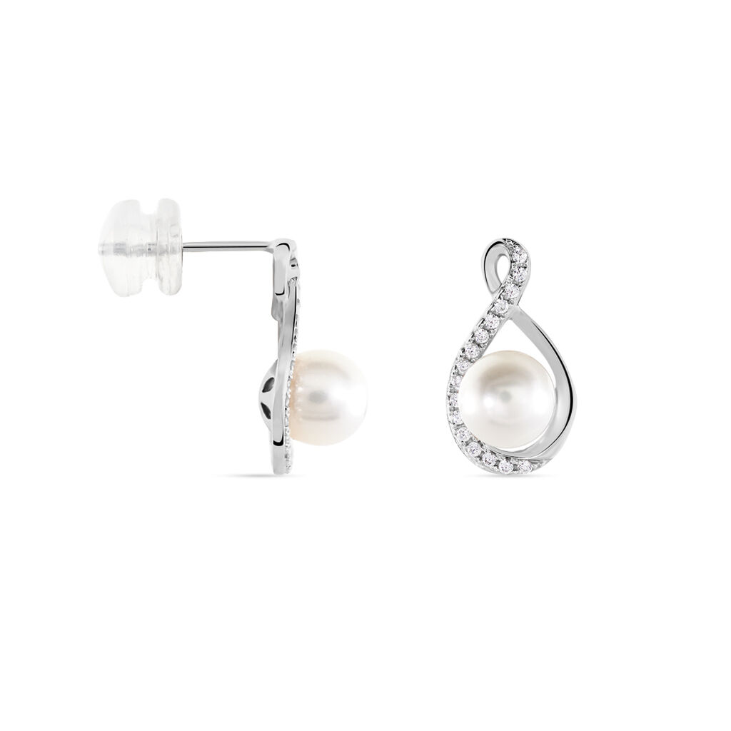 Boucles D'oreilles Davy Or Blanc Perle De Culture Oxyde
