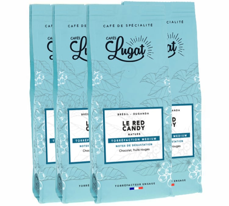 4x250g Café en grain Le Red Candy - CAFÉS LUGAT