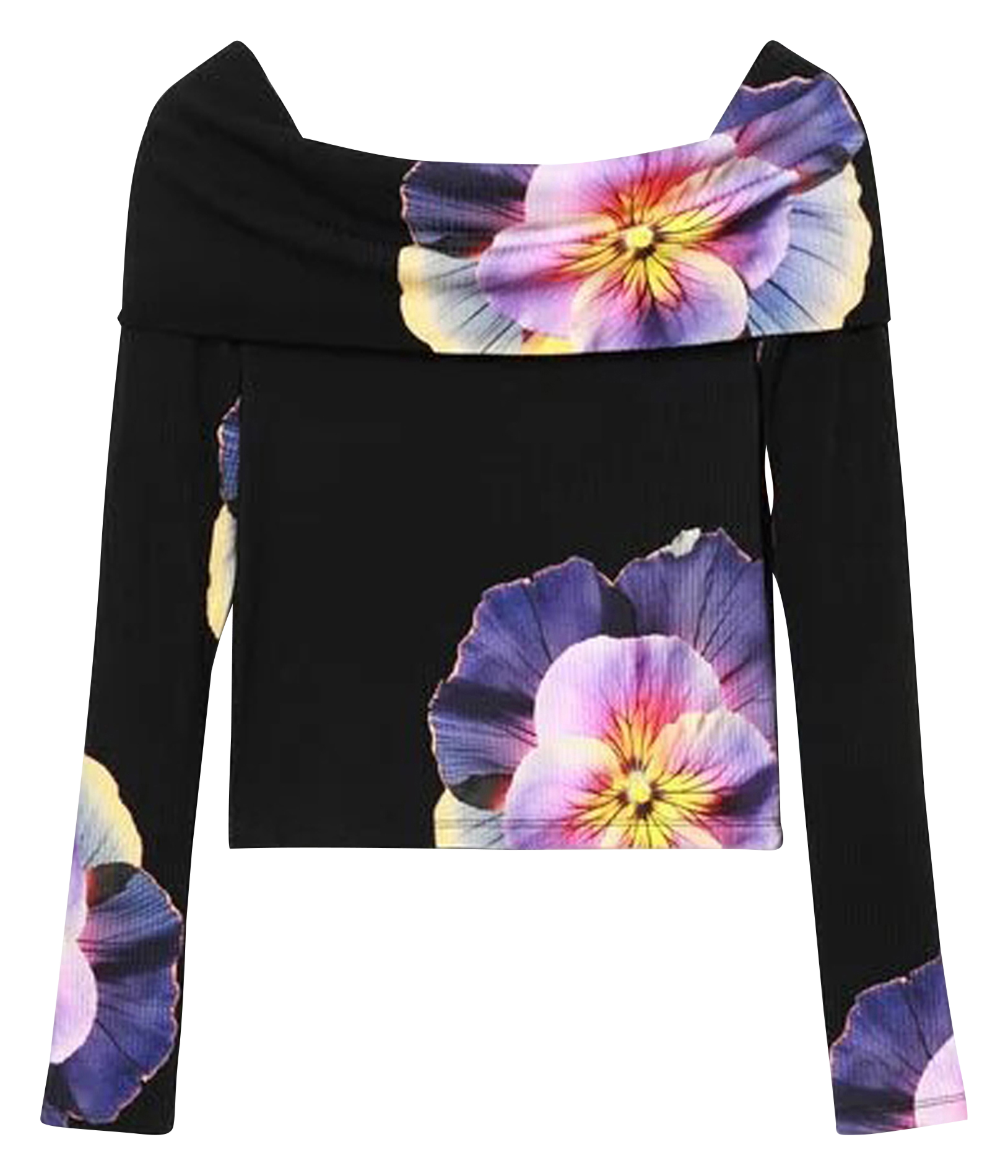 Tee-shirt col bardot imprimé| Noir