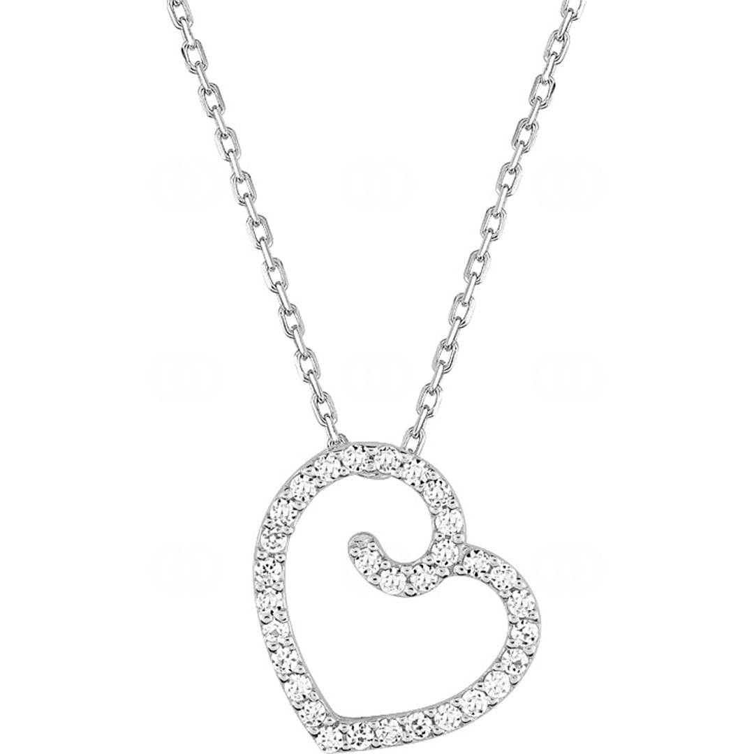 Collier 925 Silber rhodiniert Herz mit Zirkonia rund 43cm