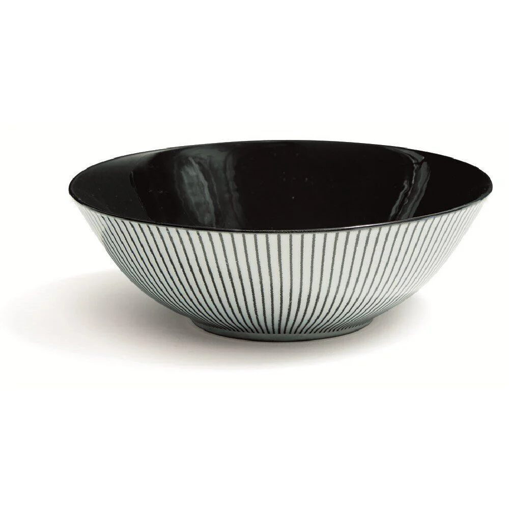 Assiette creuse en porcelaine décor rayures soleil