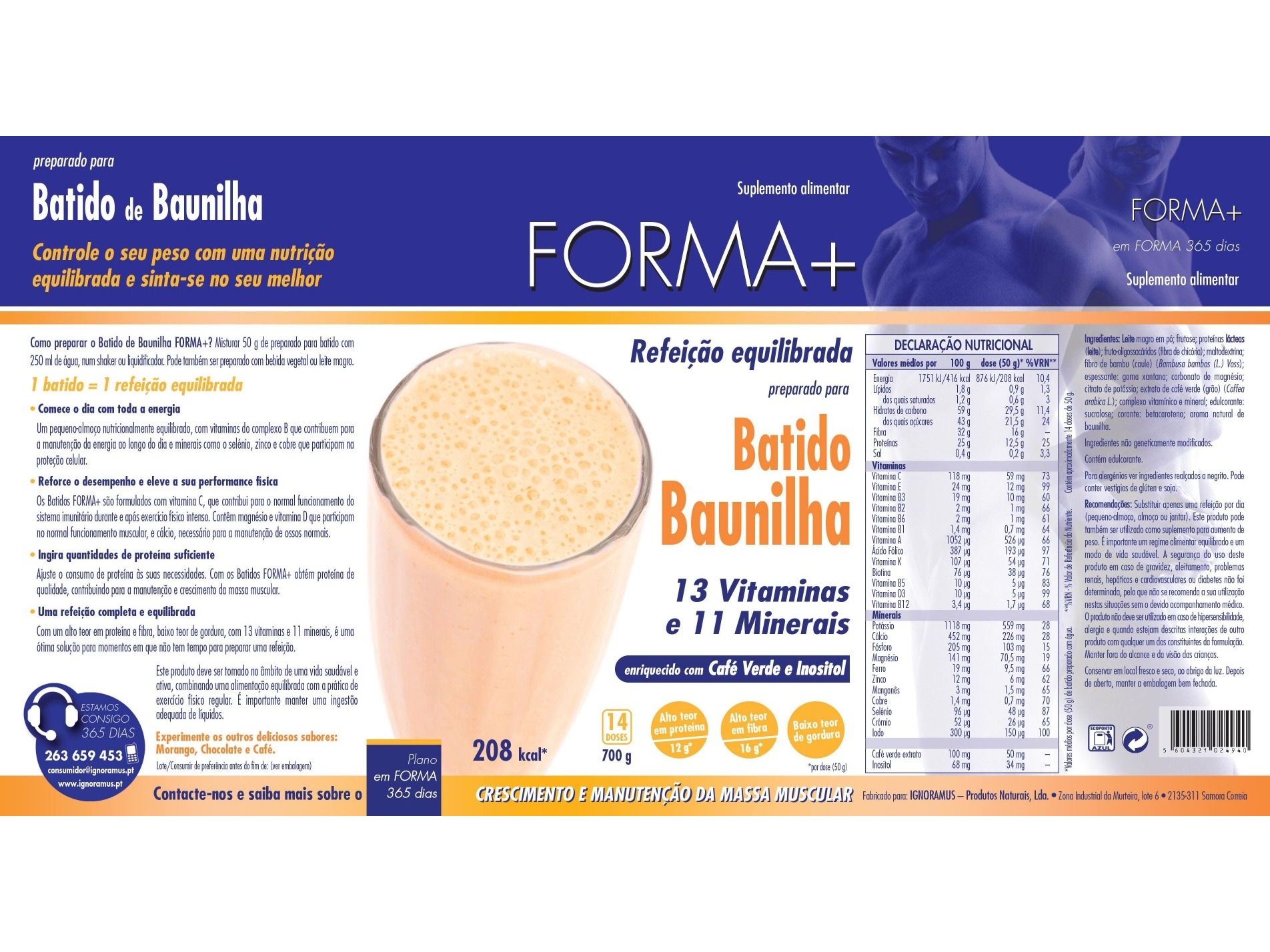 BATIDO FORMA   BAUNILHA COM CLA 700G