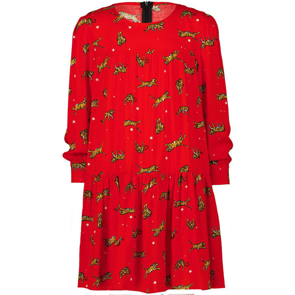 Vingino jurk Phillis met all over print en volant rood