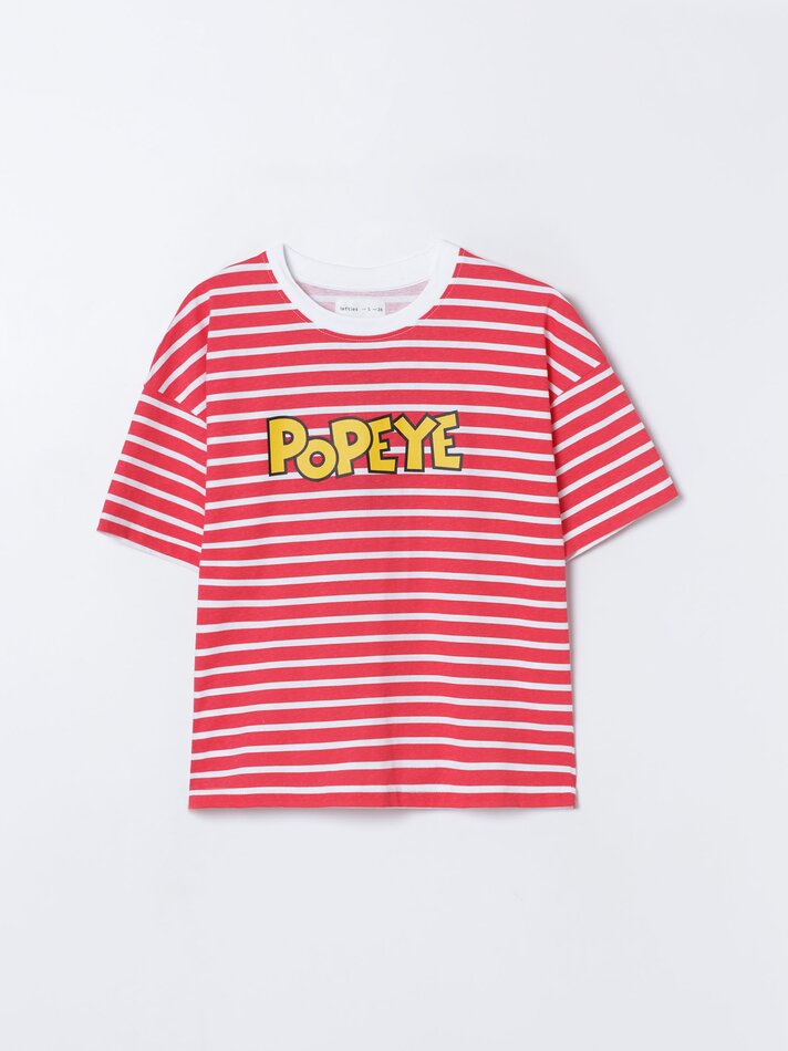 Camiseta Popeye tamanho grande - Vermelha/Branca